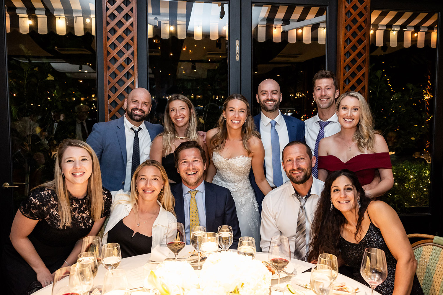 Evening wedding reception at a luxury hotel with guests staying on a room block